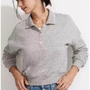 MWL by Madewell Betterterry Polo Sweatshirt Heather Gray Size M EUC